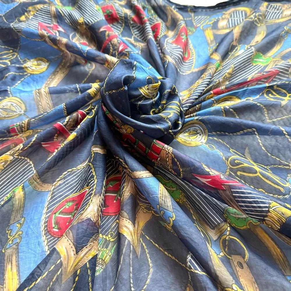 VTG Carlo Orsini Pure Silk Scarf Equestrian Nautical 41”x58” Preppy Old Money